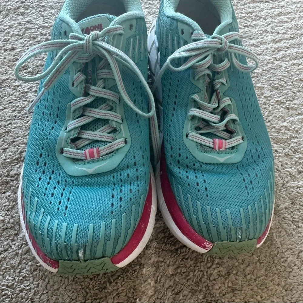 Hoka One One Bondi 7 Running Shoes Sneakers Cushion Light Blue Womens Size 8